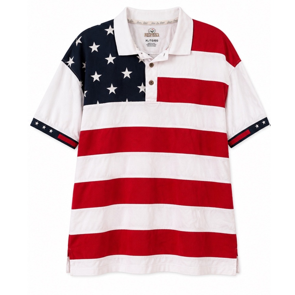 RedHead Mens American Flag Polo Shirt XL Stars and Stripes Patriotic Americana